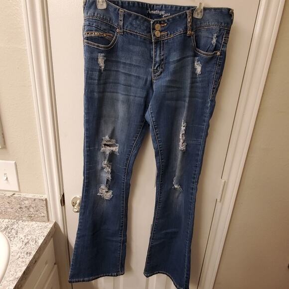AMETHYST JUNIORS‎ flare wide leg distressed jeans size 11 - Picture 1 of 7